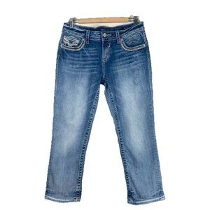 Vigoss The Dublin Denim Capris Size 7/8 Waist Low Rise Rhinestone Buttons Y2k